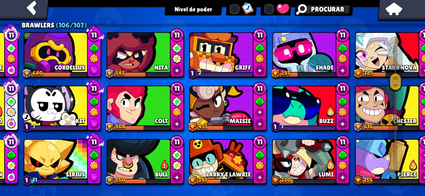 CONTA BRAWL STARS À VENDA 106/107 BRAWLERS 31 BRAWLERS FULL 11 45.782 TROFÉUS