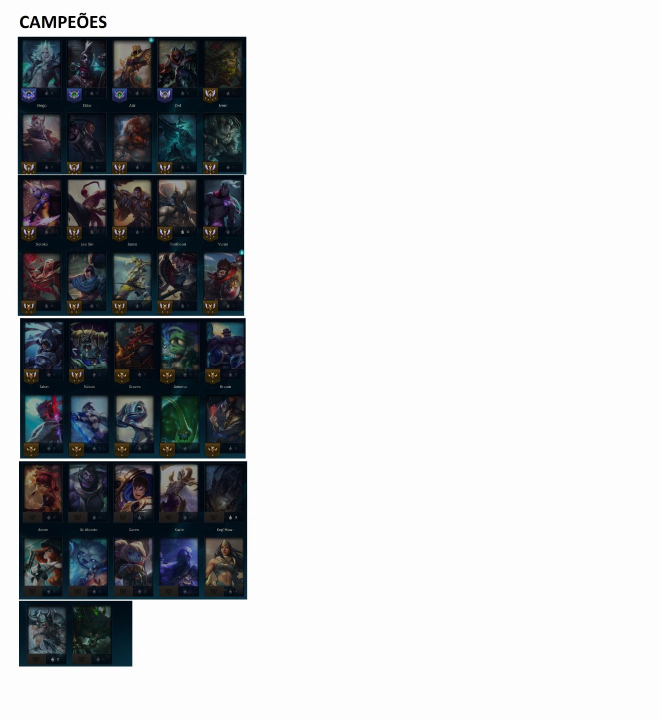 CONTA LOL OURO III 11 SKINS (COM TRYNDAMERE E KOG'MAW VITORIOSO + CROMAS)