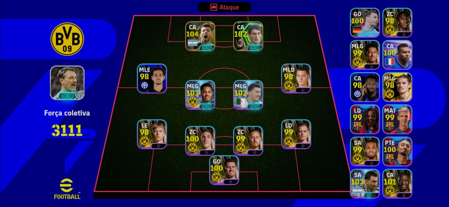 CONTA EFOOTBALL COM PACK DO BORUSSIA DORTMUND | AGUERO | MASSARO