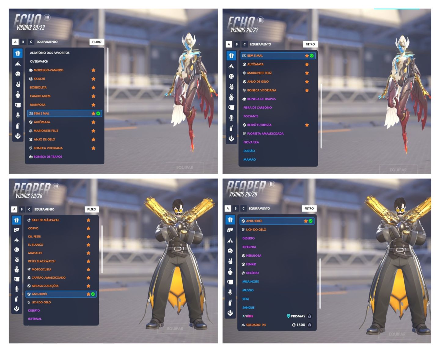 CONTA OVERWATCH | 720+ Skins (11 Miticas, 6 Golden Guns) | Collabs e Skins OWL