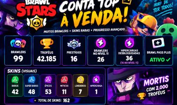 CONTA BRAWL STARS 99 BRAWLERS + BRAWL PASS PLUS ATIVO + 42K DE TROFEUS+ 162 SKIN