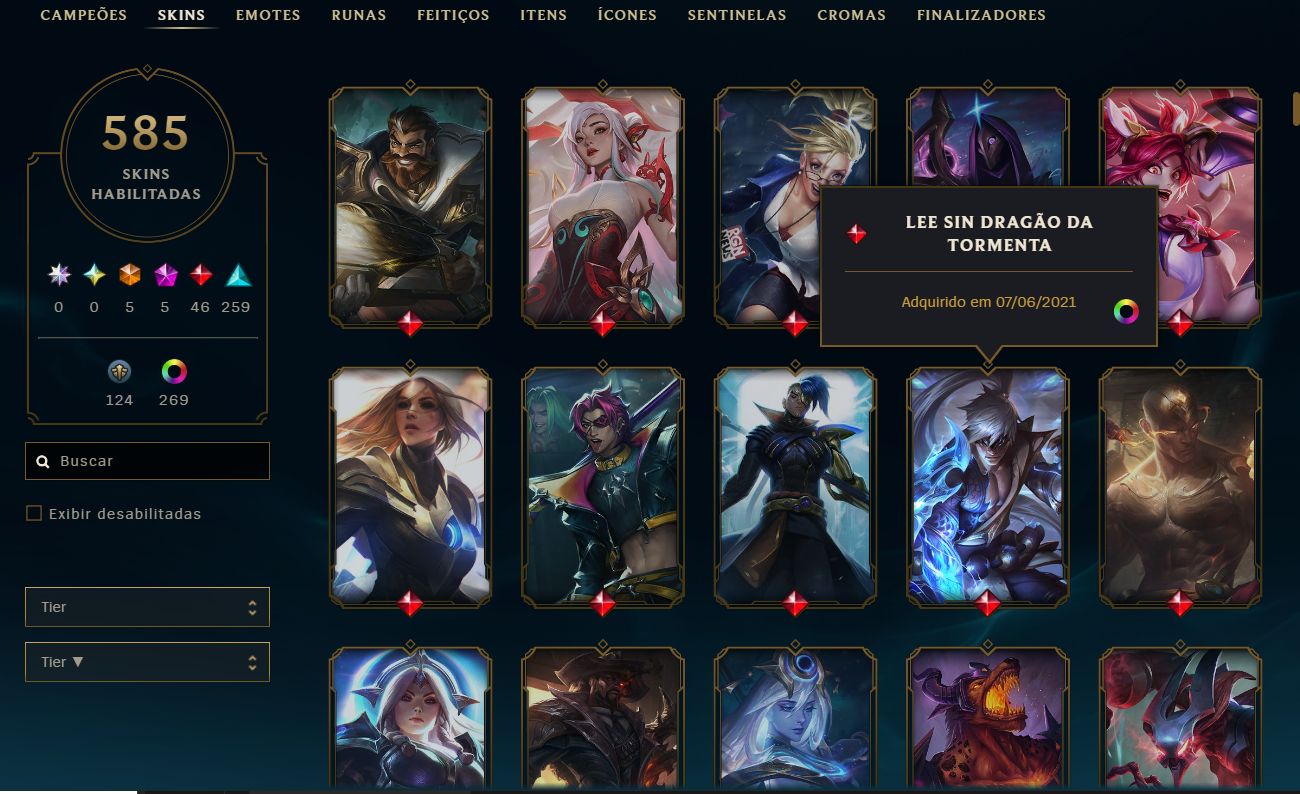 CONTA LOL, FULL CHAMPS, 240K ESSENCIA AZUL, LVL 793, 585 SKINs