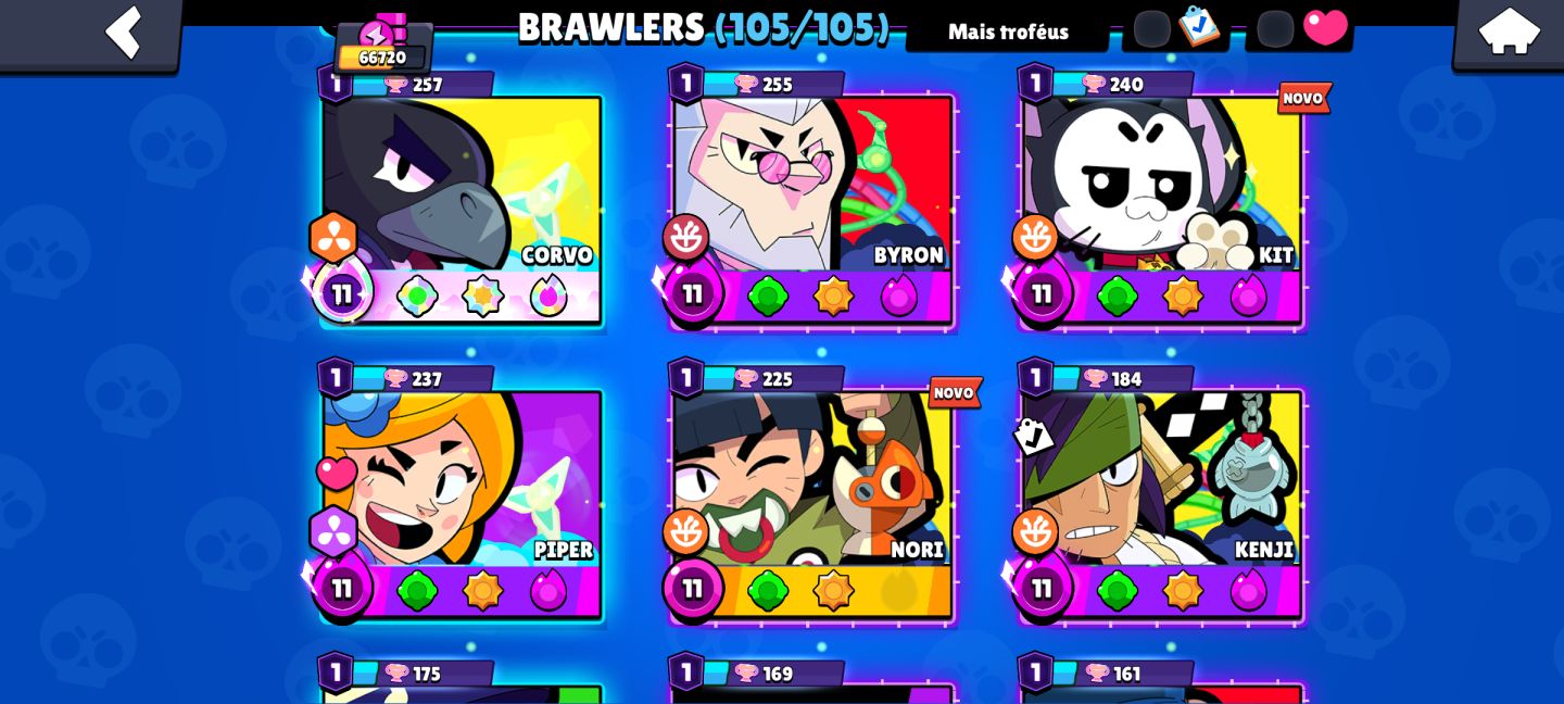 CONTA BRAWL STARS 66K TROFÉUS | 105/105 BRAWLERS | 42 COM 1K