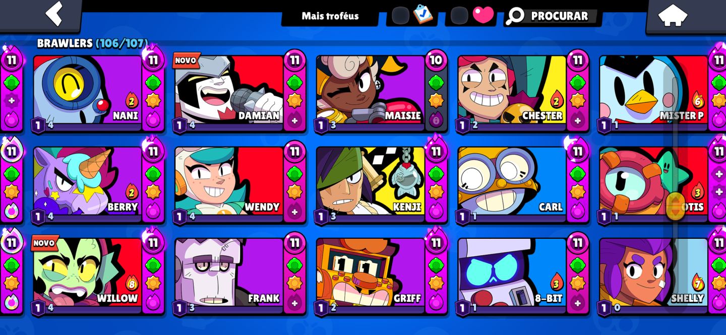 Conta antiga brawl stars| Skins raras| 93Ktroféus | 12 brawl pas plus| 106 brwl