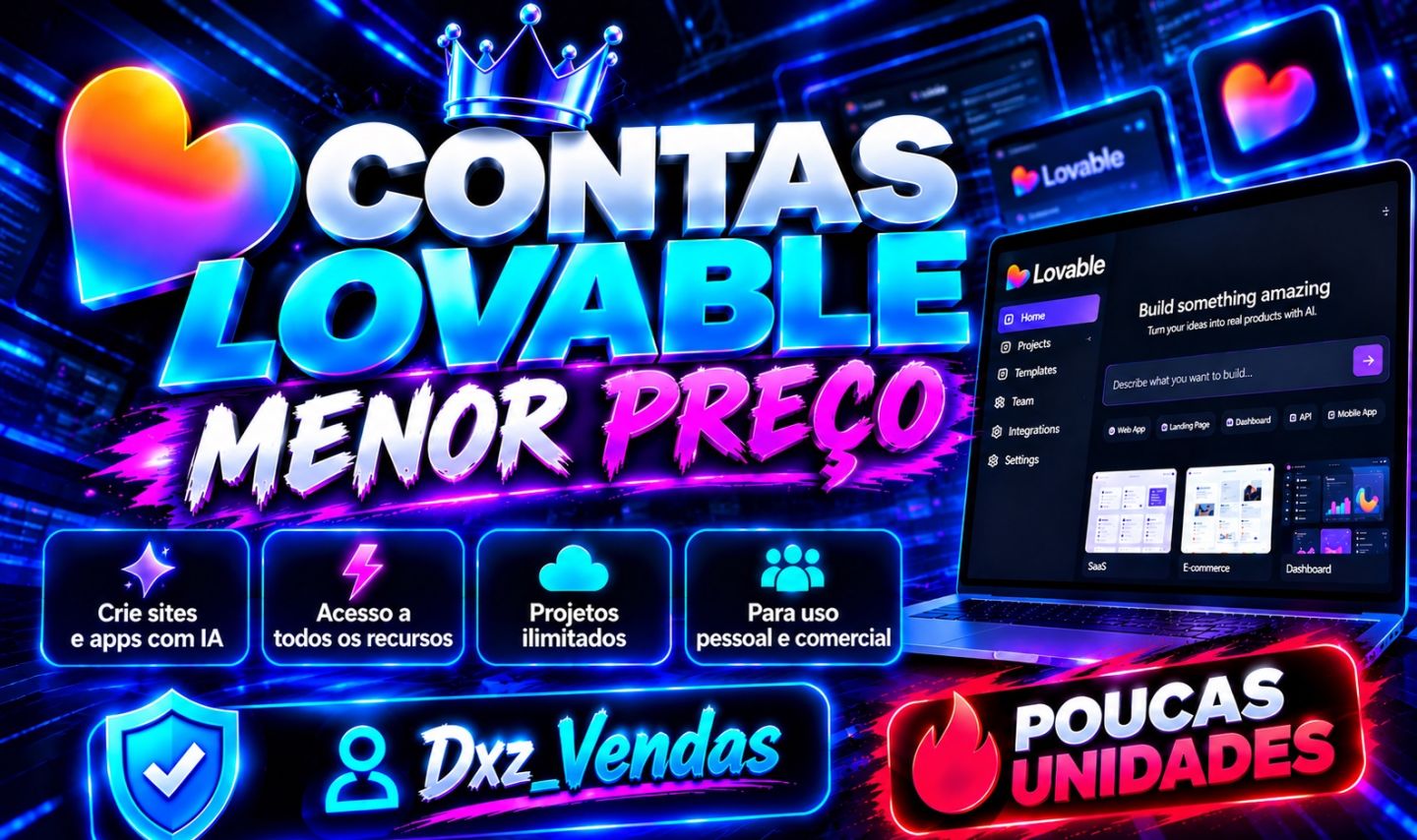 Promoção Contas Workspace - Lovable.dev IA - 10/20/25/55 - Créditos