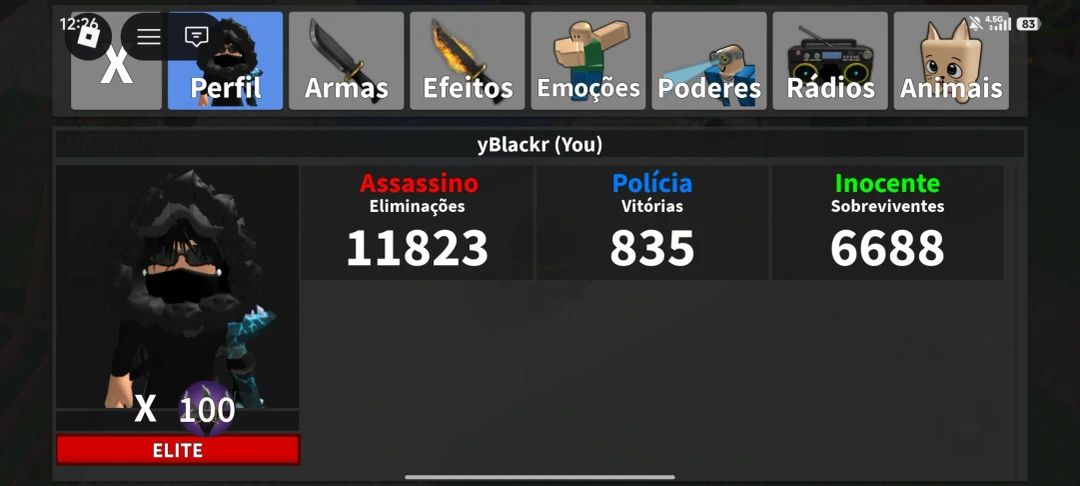 Conta de 2020 + Lvl Max no Mm2 com Elite e Rádio Adquiridos, Skins estilo CNP