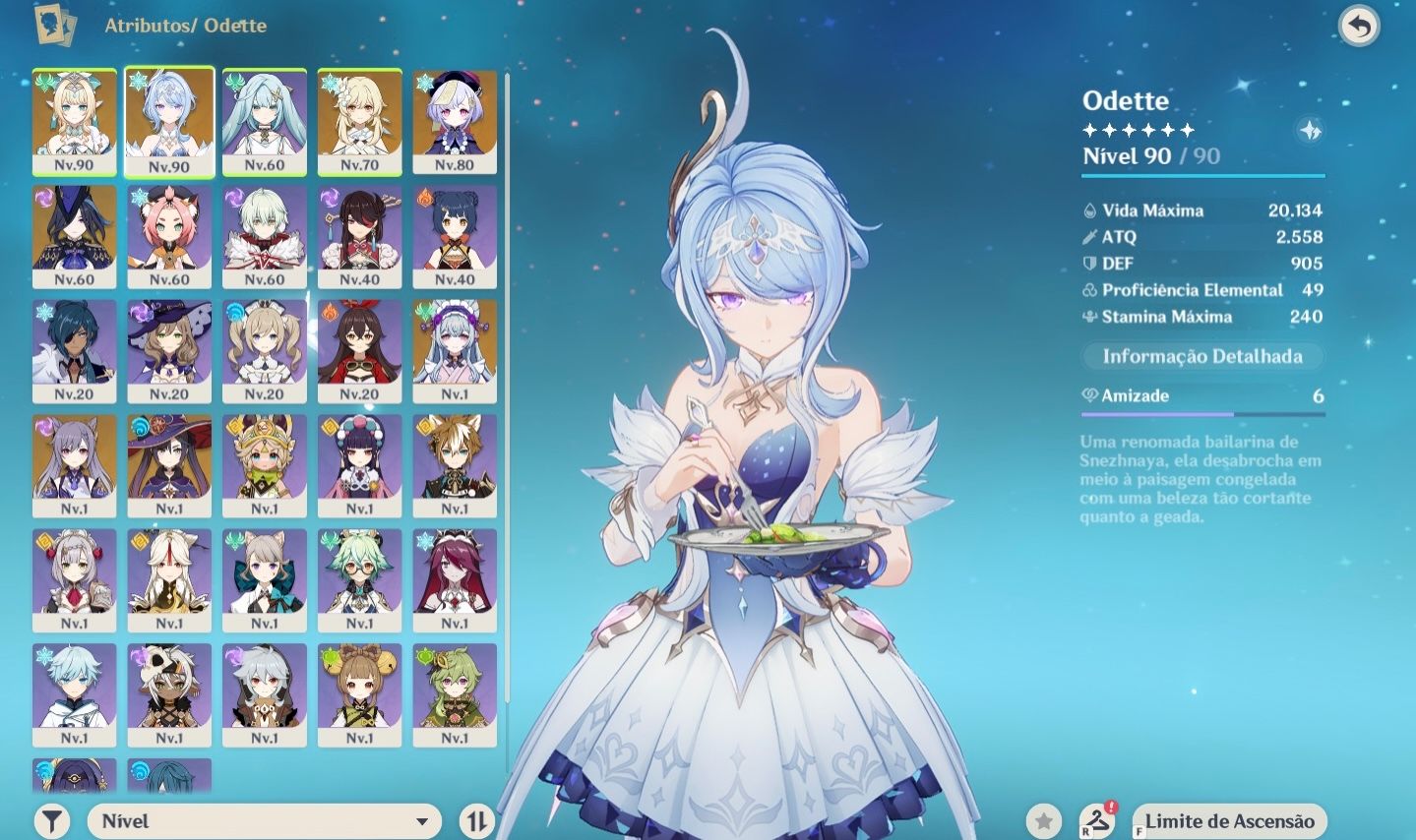 Odette C2R1 + Vesna R1 e Clorind [ CONTA GENSHIN COM FUTURO]