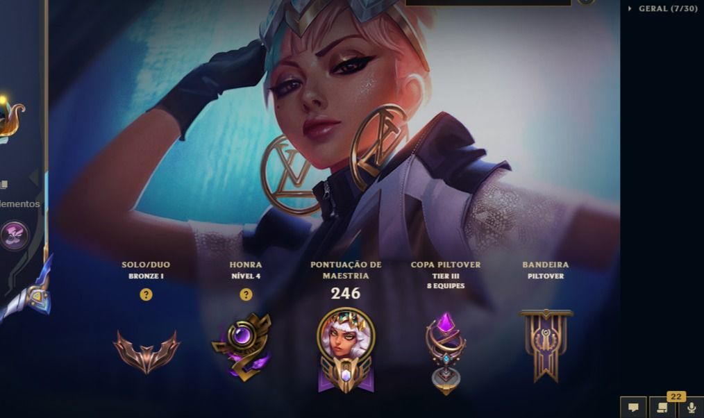 Conta de Lol com 45 skins, 2 ultimates, 7 míticas, 7 lendárias e varias épicas