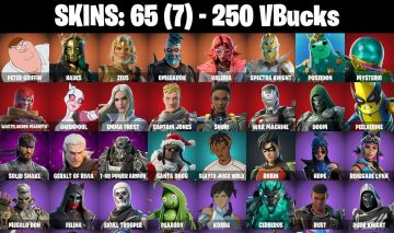 CONTA FORTNITE COM 65 SKINS ROBIN/SKULL TROPPER/FELINA/NISHA/JADE/SELENE/ARTEMIS