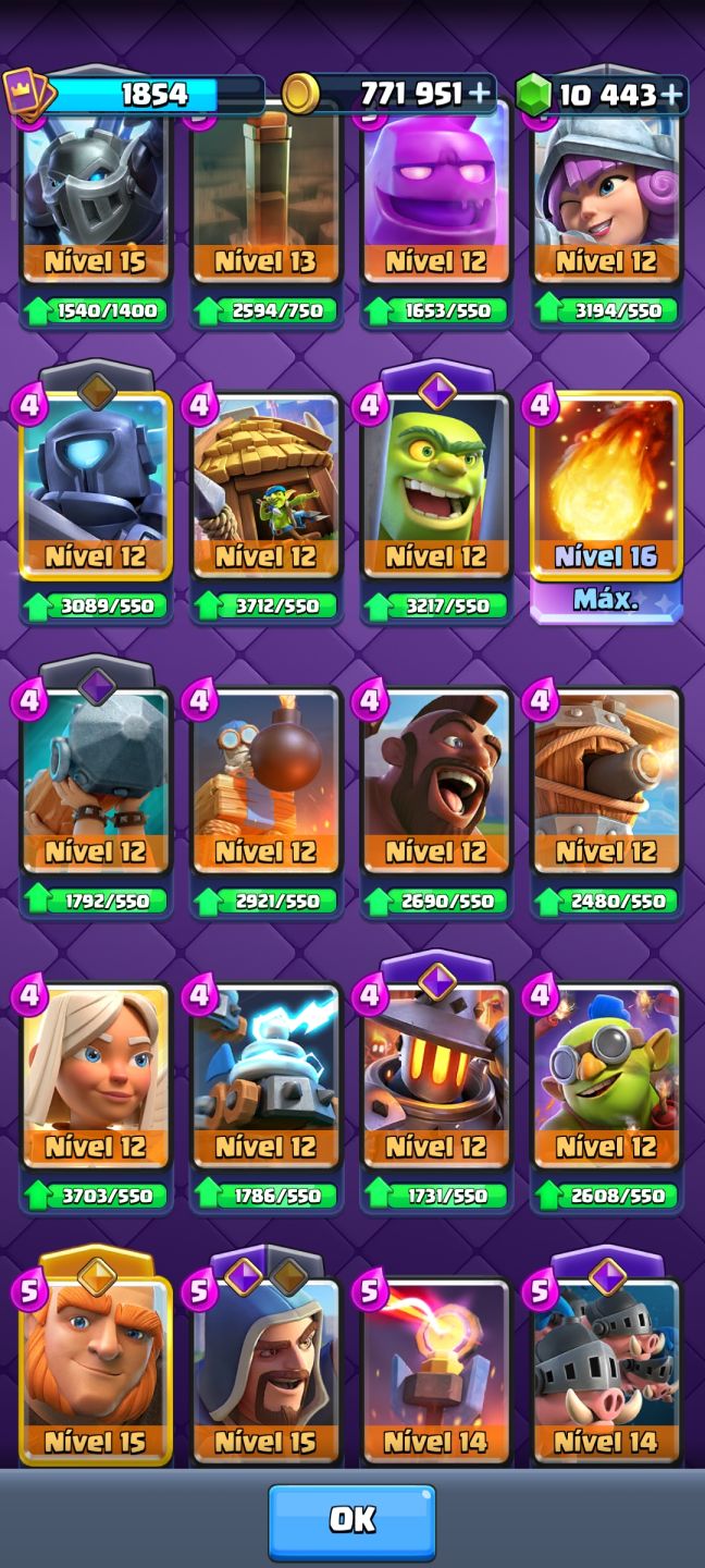 Conta Clash Royale nv. de coleção 1854 (Torre do rei 16)!!!!