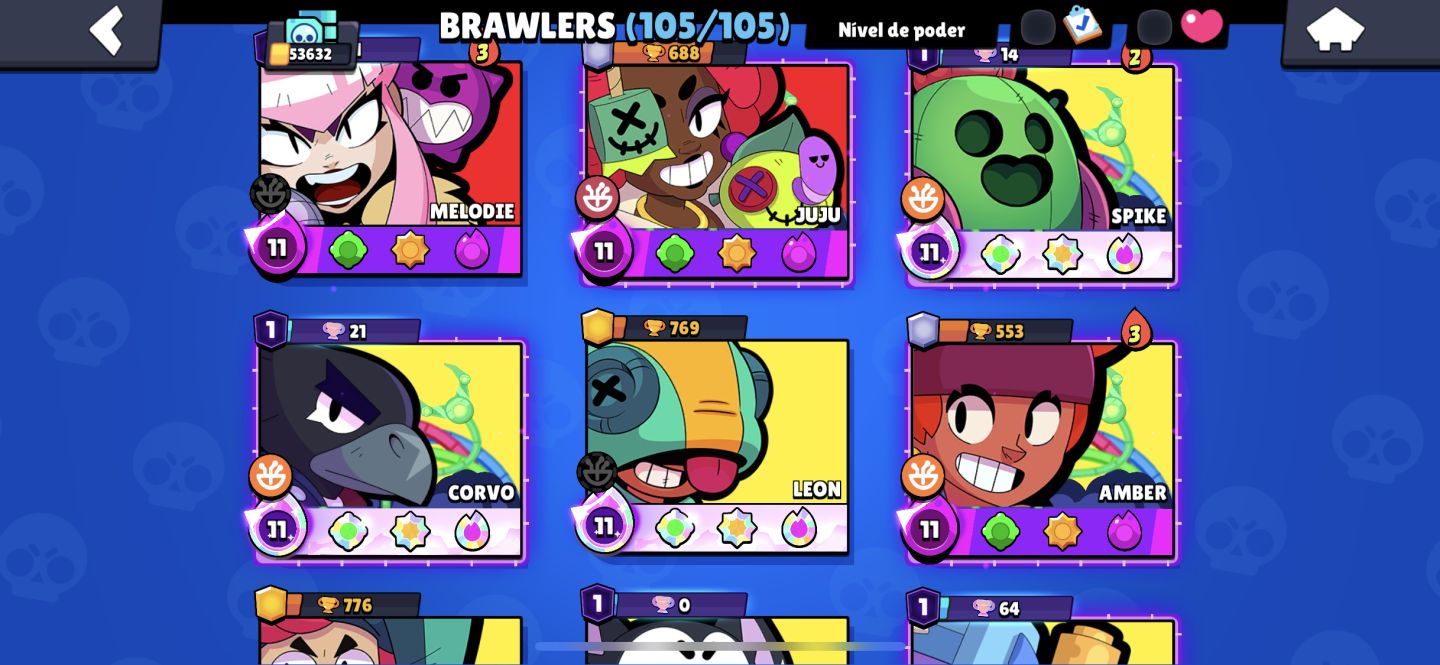 Conta Brawl stars quase max de 2020 301 skins 53k de troféus fama marciana