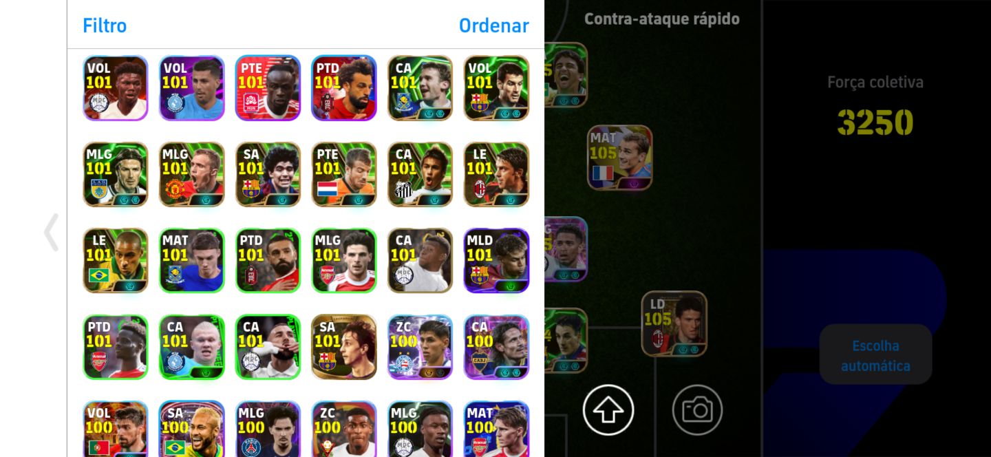 Conta top de efootball mobile com Shevchenko, Kaká e Bellingham.