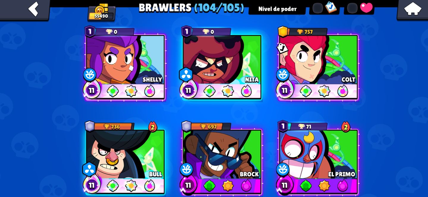 CONTA BRAWL STARS COM 63 PERSONAGENS NIVEL 11, 15 BRAWLERS COM TODOS OS BUFFIES