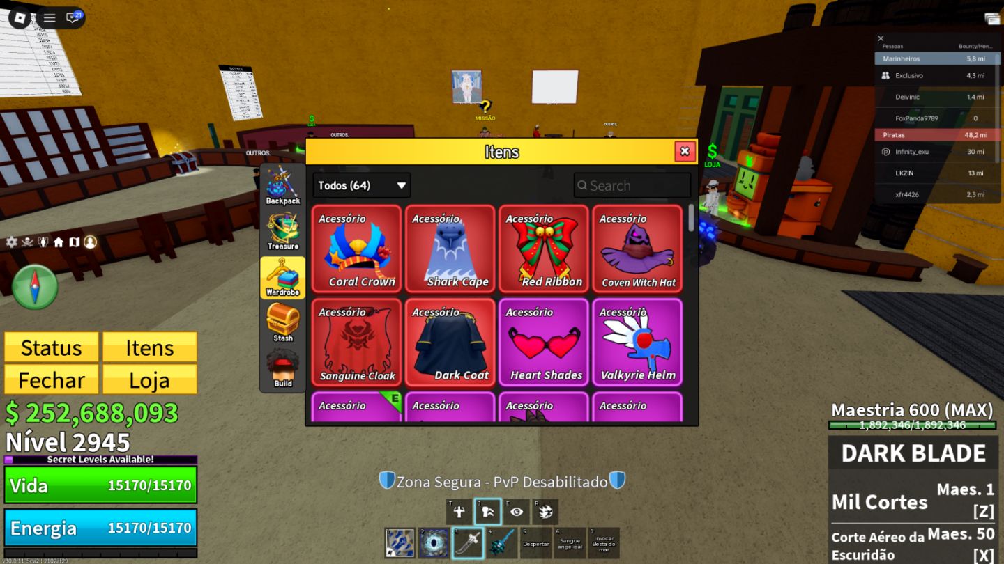 CONTA BLOX FRUITS COMPLETA LEVEL 2945 + DARK BLADE BRANCA + CREATION PERMANENT