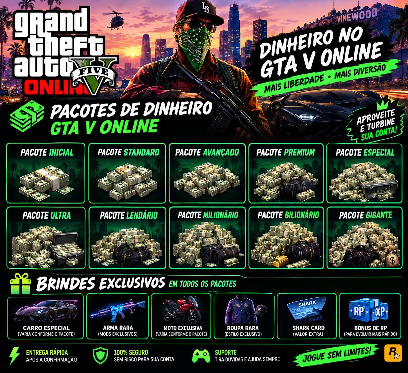 [UP DE CONTAS] GTA 5 ONLINE PC | PACOTES DE DINHEIRO + BRINDES