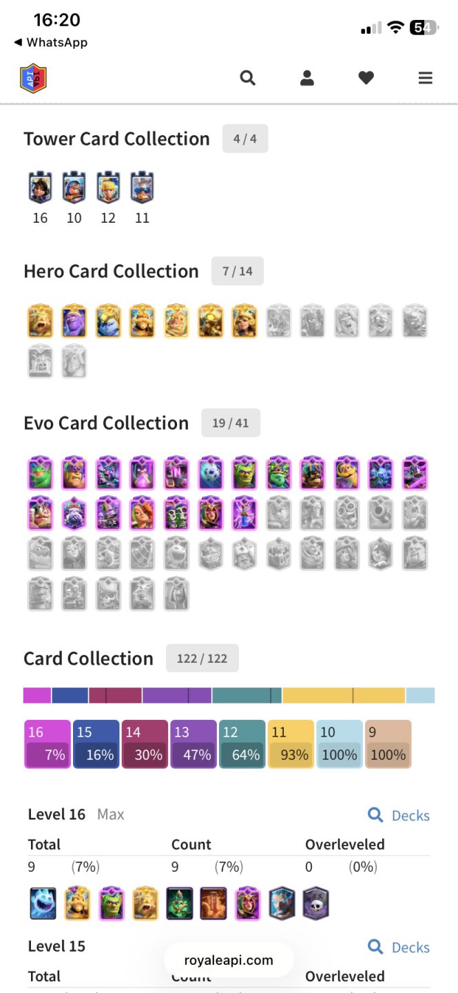 Conta Clash Royale 14K | Rei 73 | Deck Lv.16 | 5K Gemas | 997K Ouro | R$150