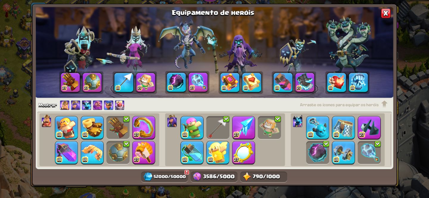 Conta cv 18, 99% maximizado, habilidades full, paisagem lendaria, diversas skins