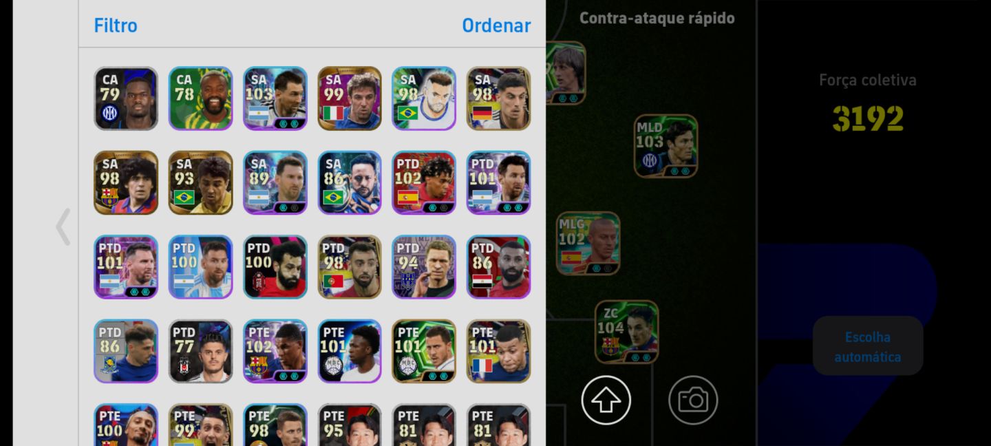 CONTA EFOOTBALL MOBILE À VENDA! Força coletiva 3.192! Valor da conta 75 Reais.