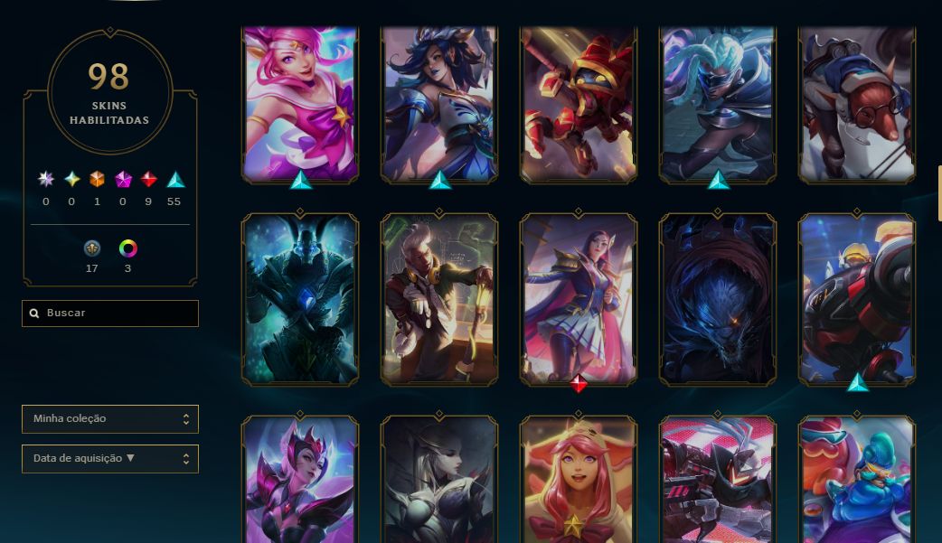 CONTA DE LOL COM MAIS DE 500 REIAS GASTOS 100, 98 SKINS! PROMOÇÃOOO!!!!