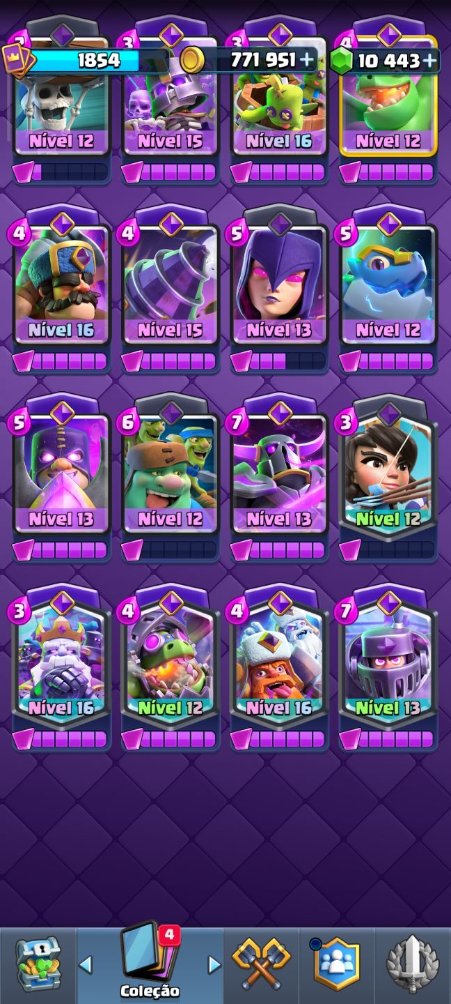 Conta Clash Royale nv. de coleção 1854 (Torre do rei 16)!!!!