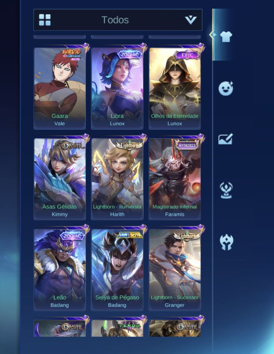 Mobile legends conta com 499 skin várias parcerias!