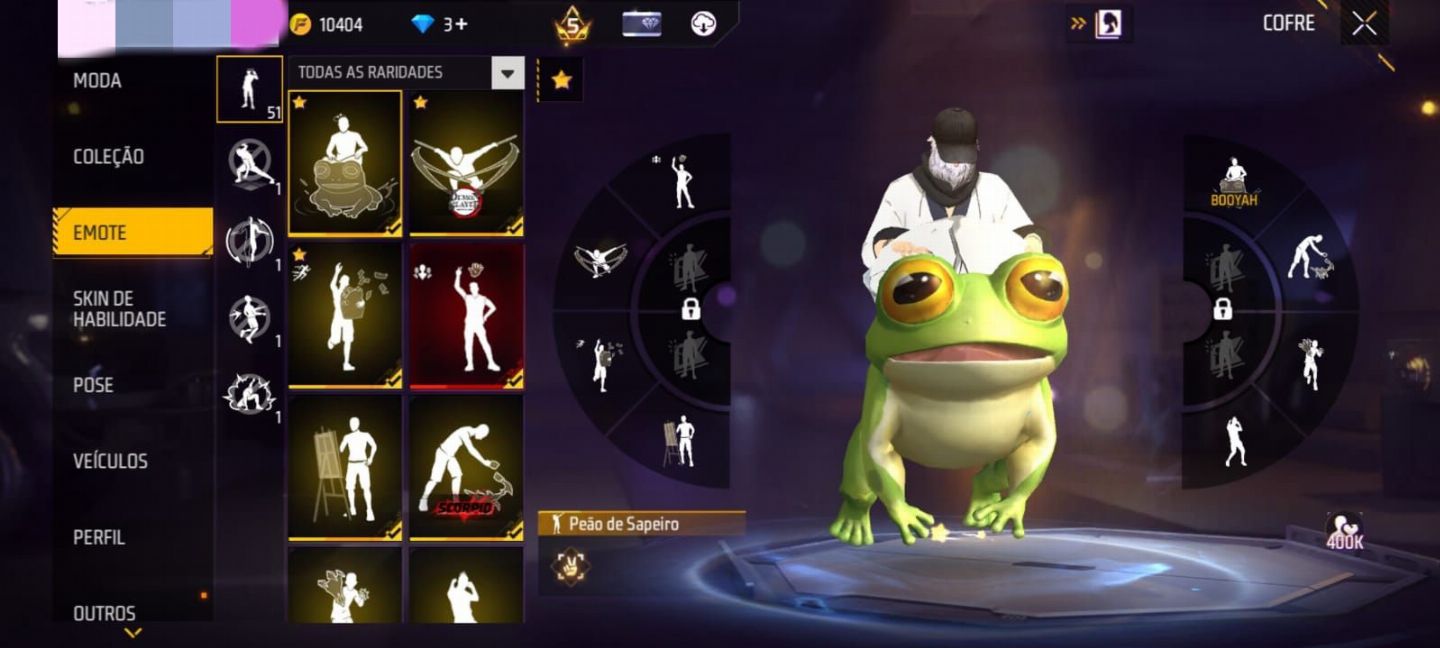 CONTA FREE FIRE PRIME 5 + 300 PEITORAIS + 200 CALÇAS PUNHO EVOLUTIVO MUITO MAIS