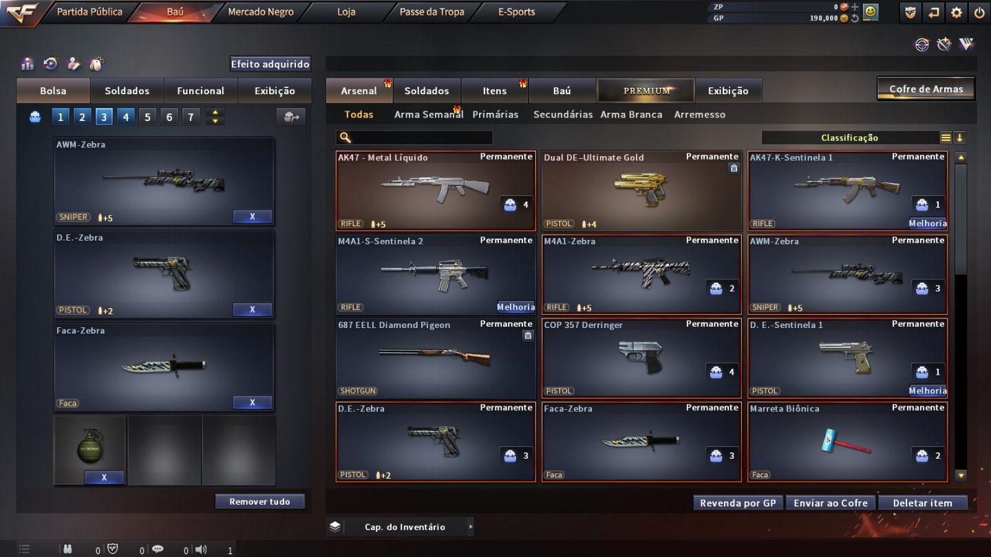 CONTA COM 11 ARMAS DE MERCADO NEGRO. NOVA QUE DA ATÉ 250% DE EXP PERMAENTE