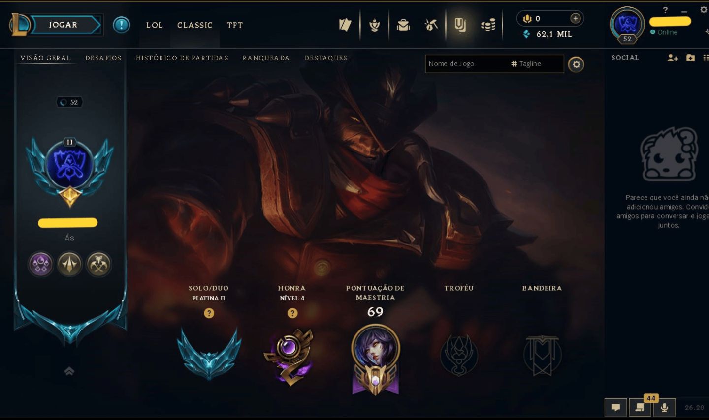 (100% SEGURA) SMURF LOL - PLATINA 2 - 62,1K EA - SKINS - FULL ACESSO