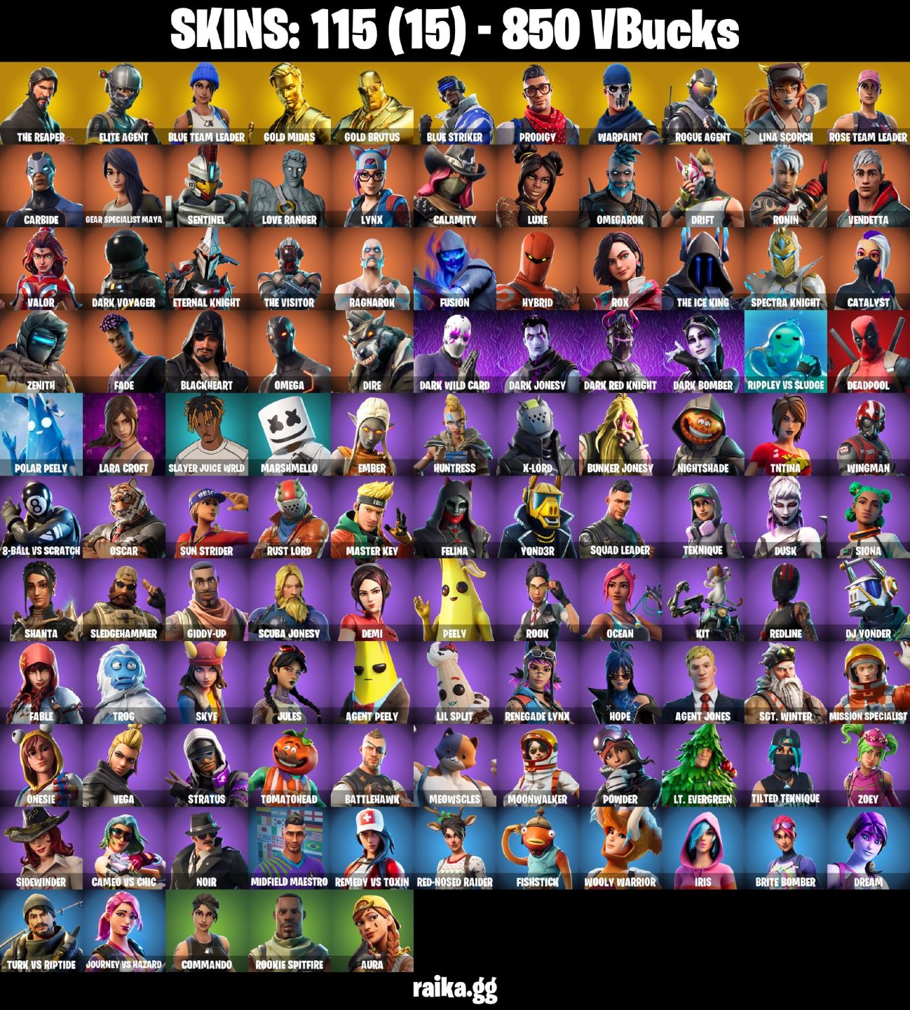 115 skins OG STW Ultimate Edition The Reaper Gold Midas Rogue Agent lara 850 VB