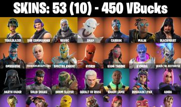 CONTA FORTNITE COM 53 SKINS TRAILBLAZER/HAVOC/SOB COMMANDER/CARBIDE/SATORO GOJO