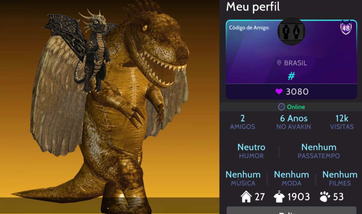 Conta de Avakin Life 6 anos, Level 48, itens antigos.