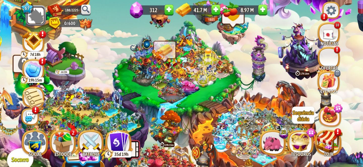 CONTA DRAGON CITY NÍVEL 67 | 5 HERÓICOS (RAINHA BRANCA E2) + TITÃS + 312 GEMAS