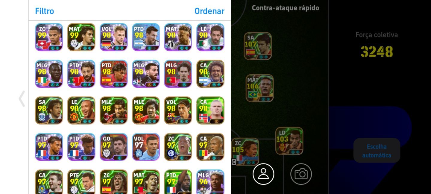 Conta eFootball Mobile 27 | Força 3248 | Cruyff 109, Neymar e Romário