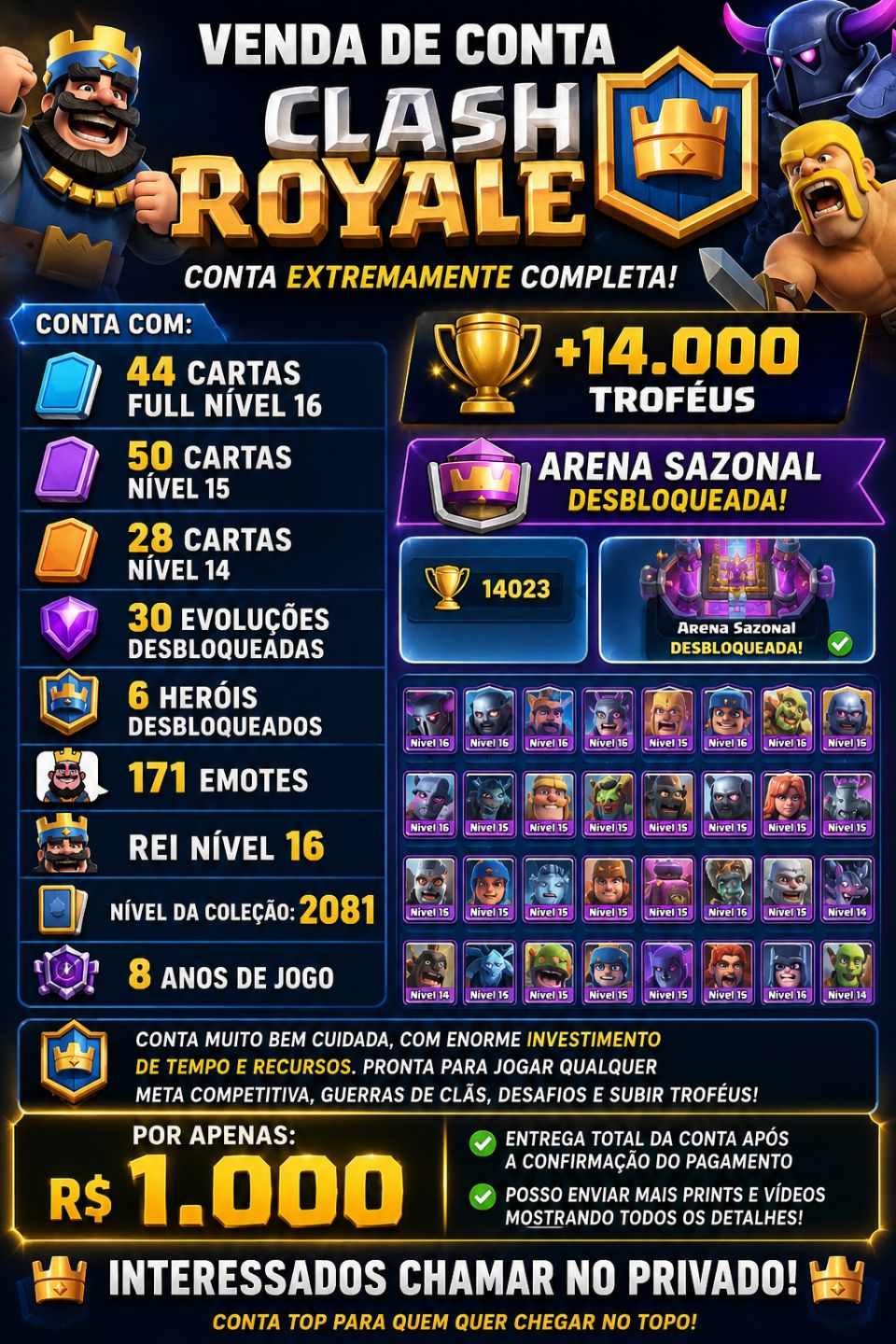 CONTA FULL +8 anos de jogo 30 evoluções
