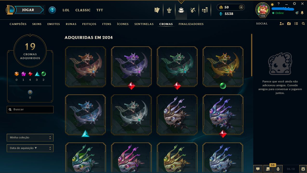 CONTA LOL LVL 126 | 81 SKINS | 119 ÍCONES