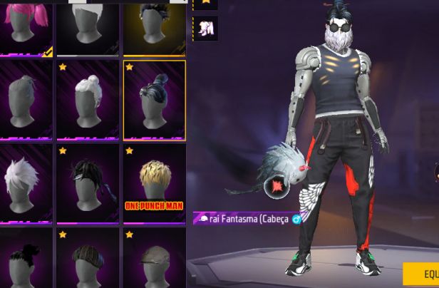 CONTA DE FREE FIRE COM CABELO ROSA, GENOS ONE PUNCHMAN, MANOMAX E ANJO VERMELHA