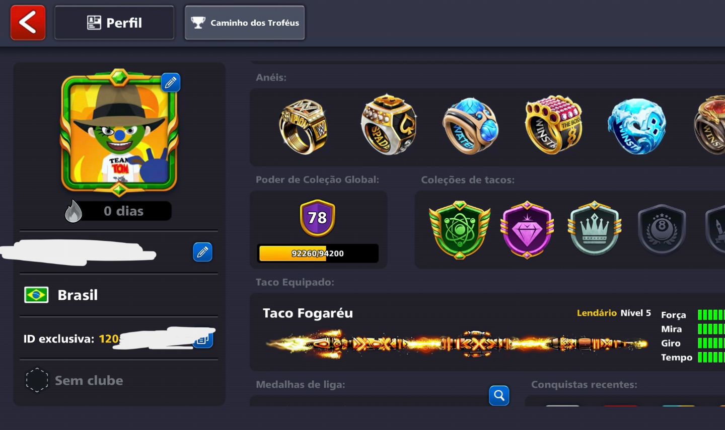 Conta 8 Ball Pool (13 Tacos Full + Diamante Negro + ID Antigo )