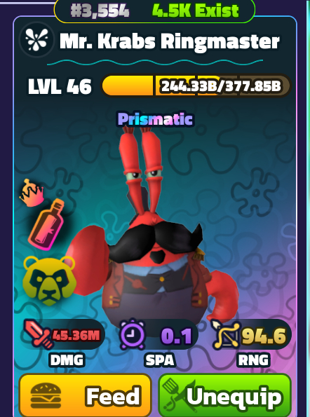 (QUEIMA DE ESTOQUE) UNITS E PETS PRISMATICOS- SPONGEBOB TOWER DEFENSE