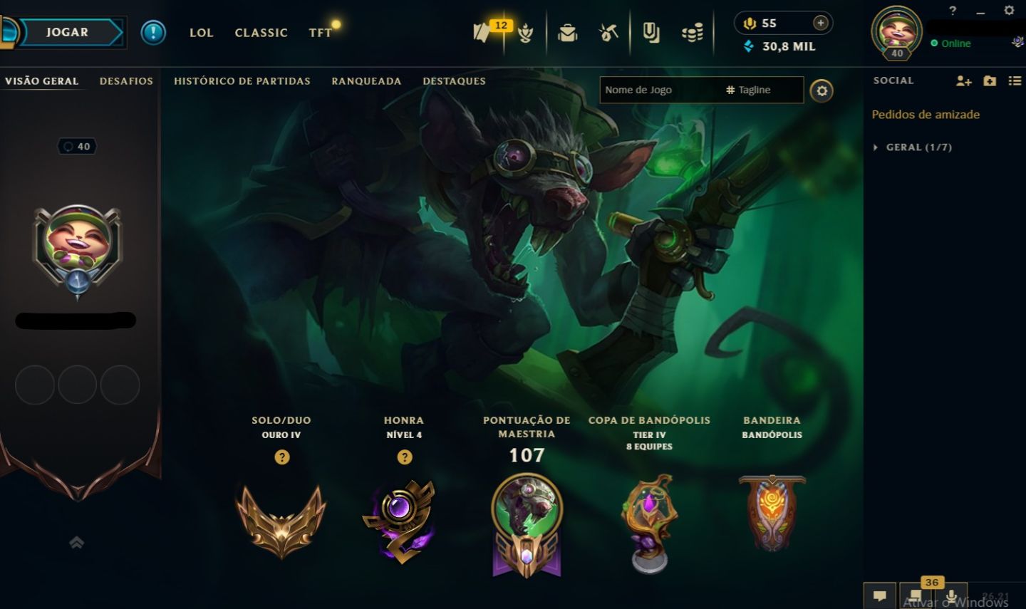 Conta Gold 4 MMR ALTO - 19 SKINS - 15 SKINS ÉPICAS - 30K EA - 55RP