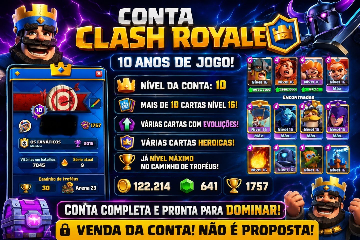 CONTA DE CLASH ROYALE/ OF CLANS/ HAY DAY