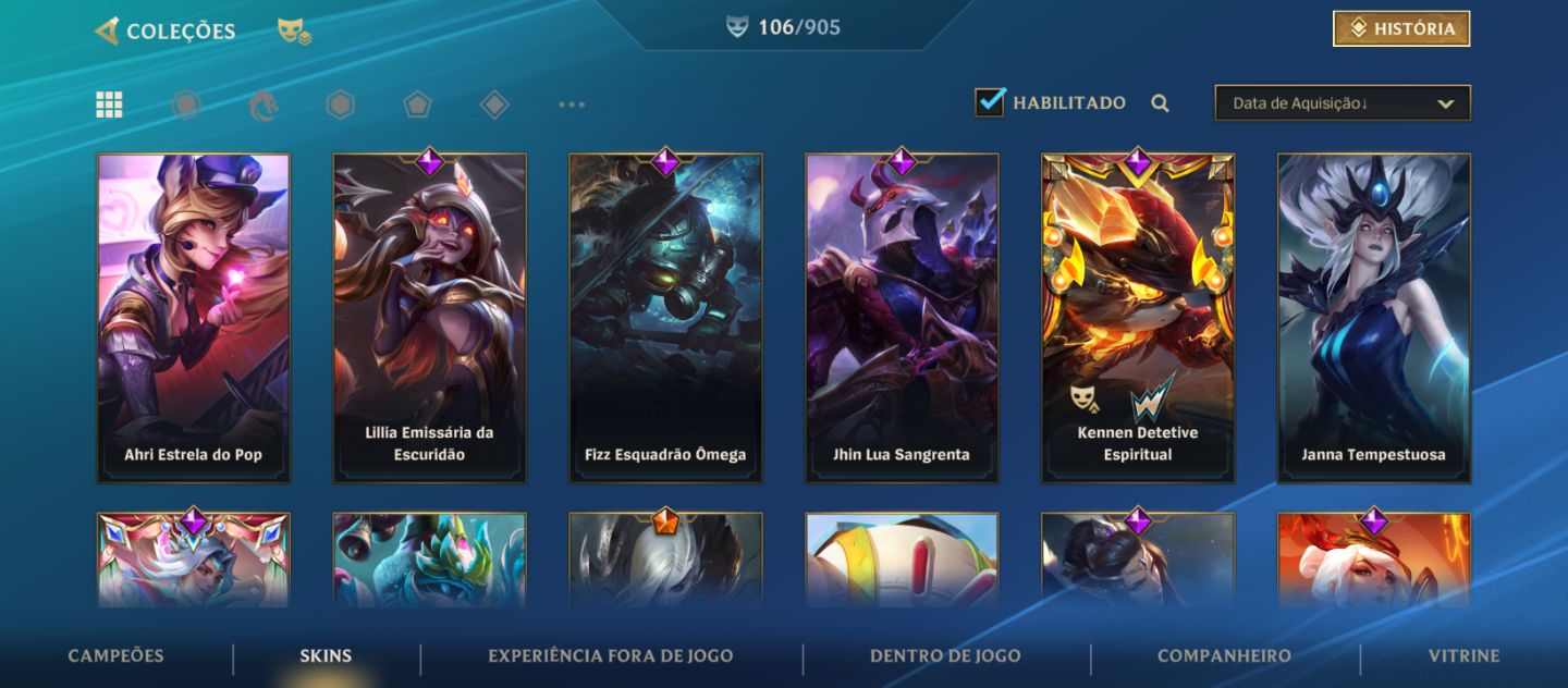 Conta WR 106 Skins + 6 Gloriosas Season 1 - Todas Lendárias + Jinx Guardiã Estel