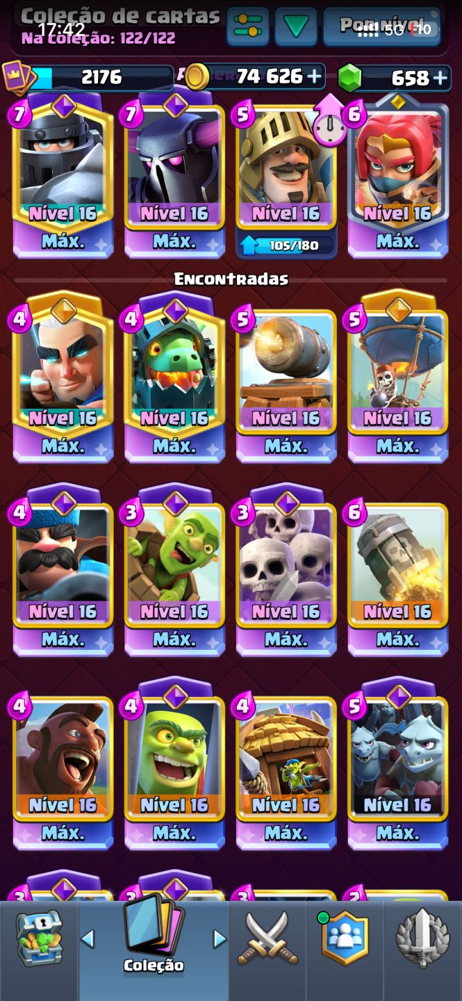 Conta de Clash Royale semi full, todas evo, 8 herois + 200 frag, 14mil trofeus