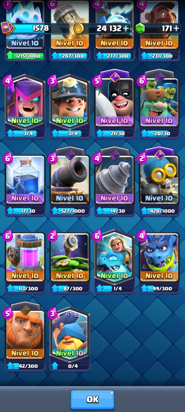 CONTA CLASH ROYALE ANTIGA COM ALGUMAS EVO DO META