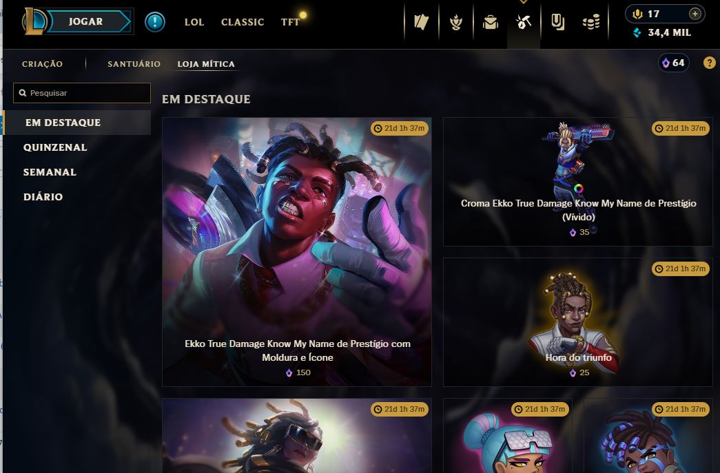 Conta mestre mmr bom / 75 skins selecionadas / essencias miticas /FA