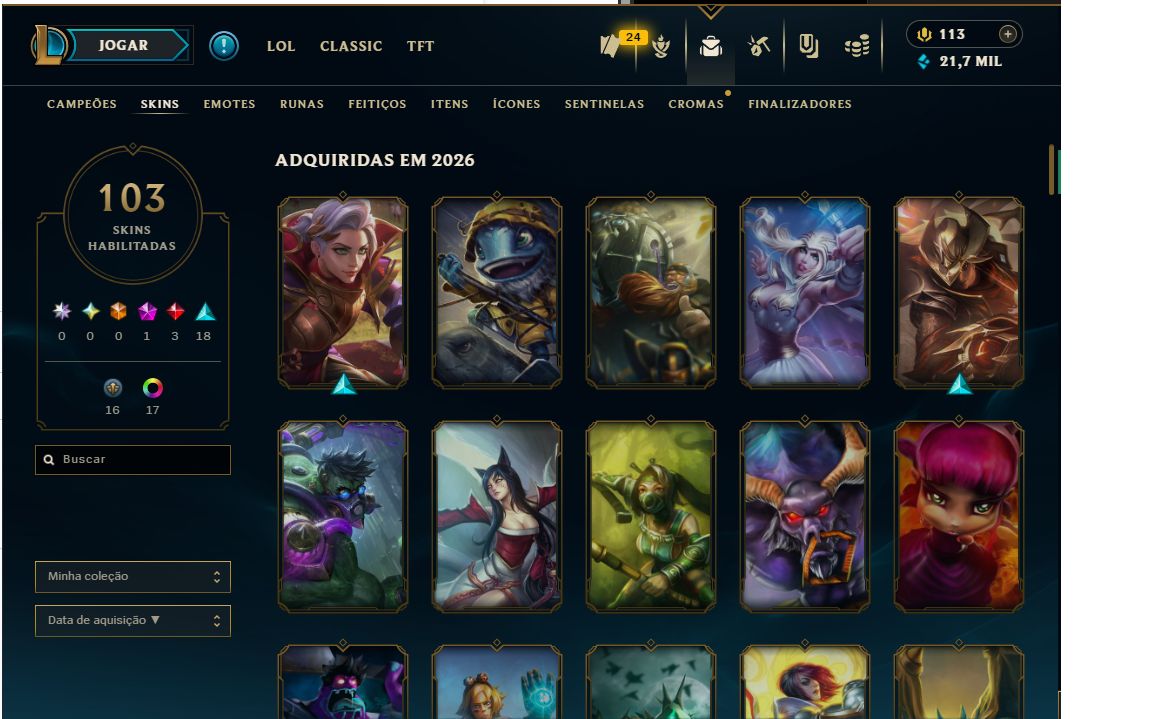 Conta Mestre - 382 pdl/120 champs/ 103 skins e emote challenger e grão mestre