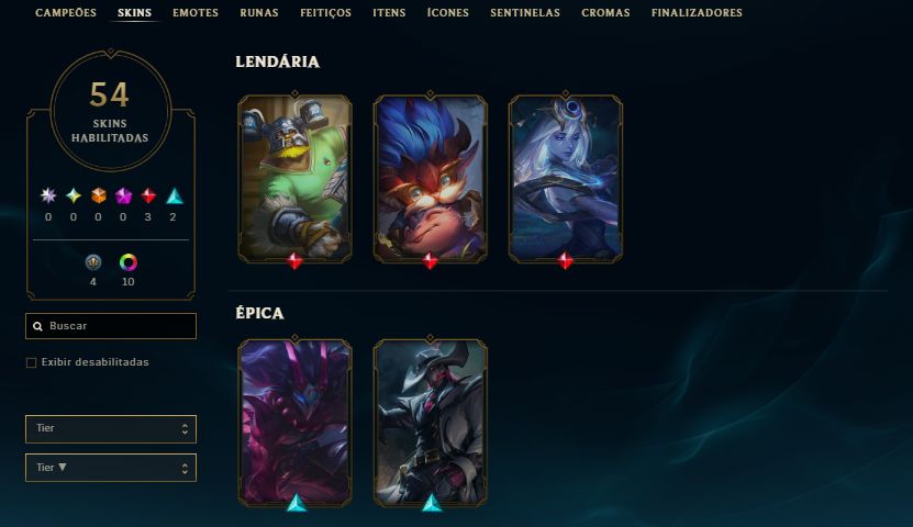 CONTA PLATINA 4 / 13 SKINS / LUX CÓSMICA / BROLAF / TRYNDAMERE LUA SANGRENTA