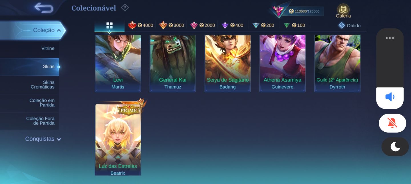 Conta de mobile legends com 330 skins e todos os personagens
