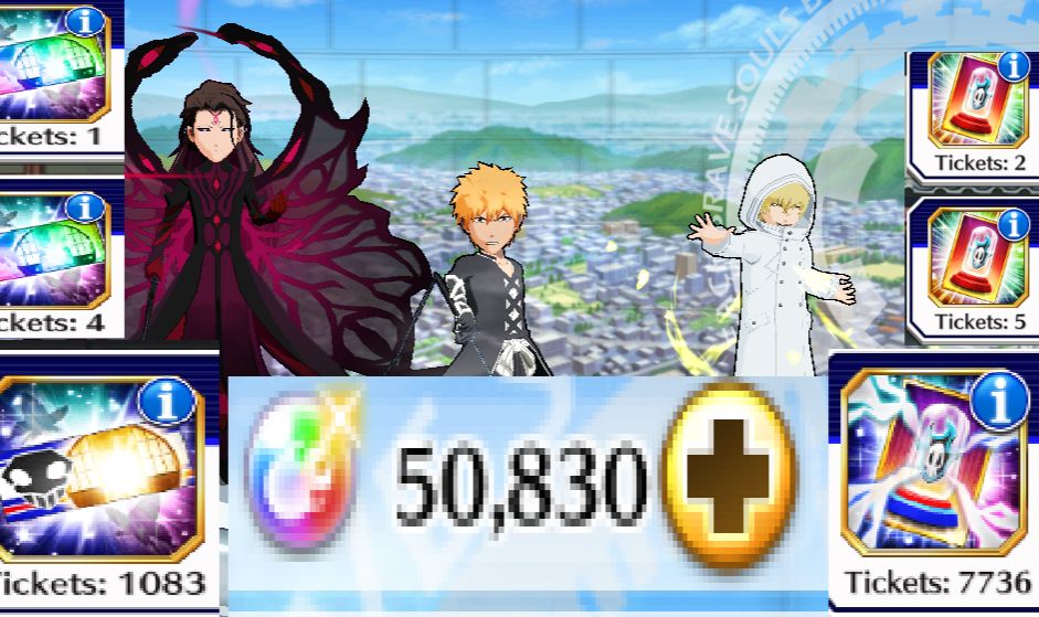 BBS/ 50830 Orbs/ Ichigo - Gremmy - Aizen/1083 BBS/ 7736 Accessory Tickets