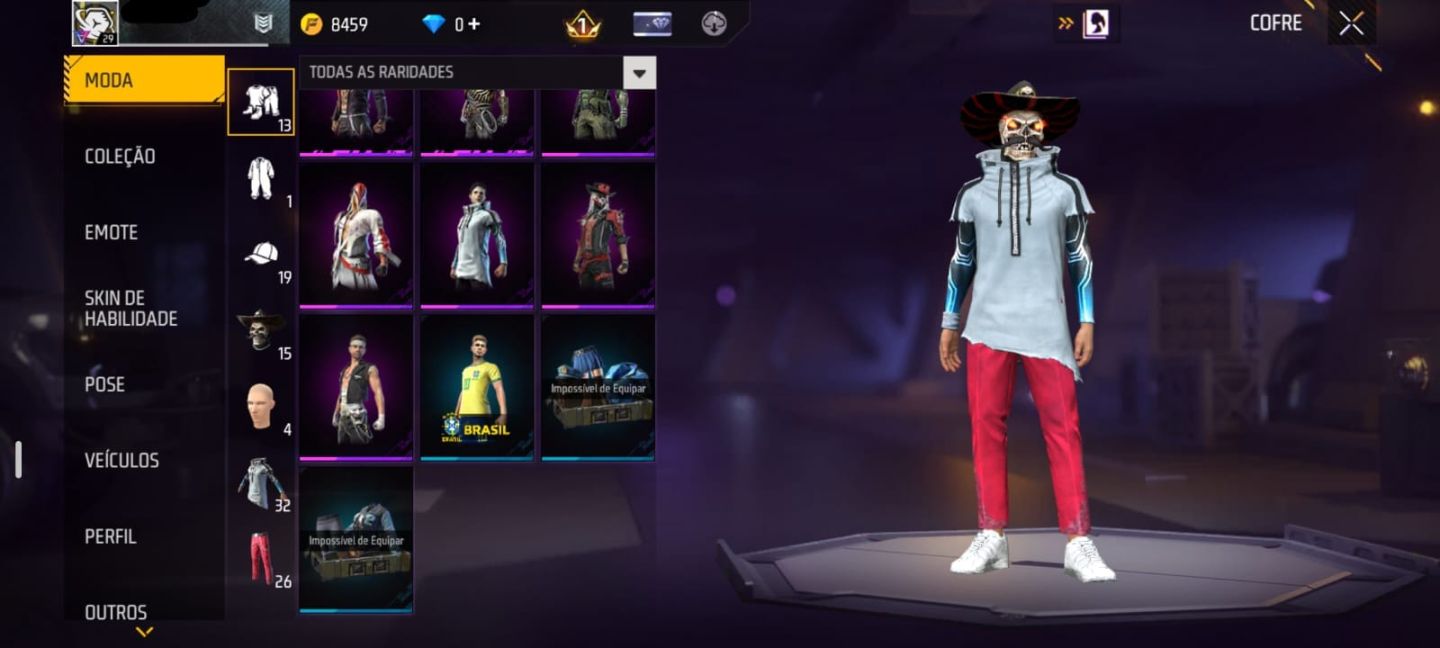 Conta Free Fire Nível 29 - Visual Caveira + Moto + Pet
