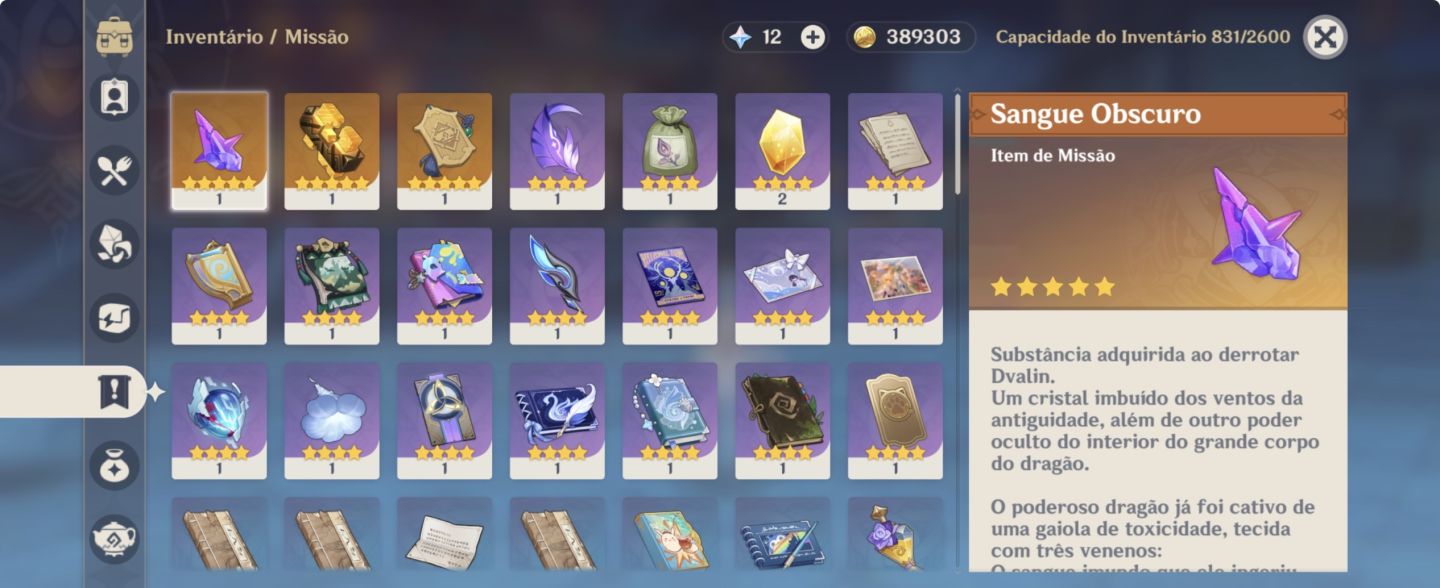 Conta genshin Impact com 24 personagens 5 estrelas, armas 5 estrelas e artefatos